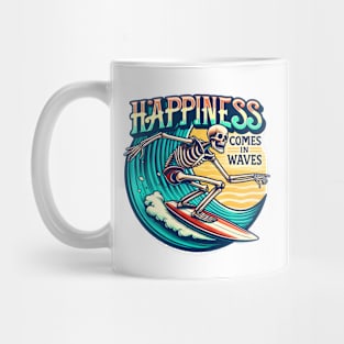 "Happiness Comes in Waves" Surfing Skeleton Mug